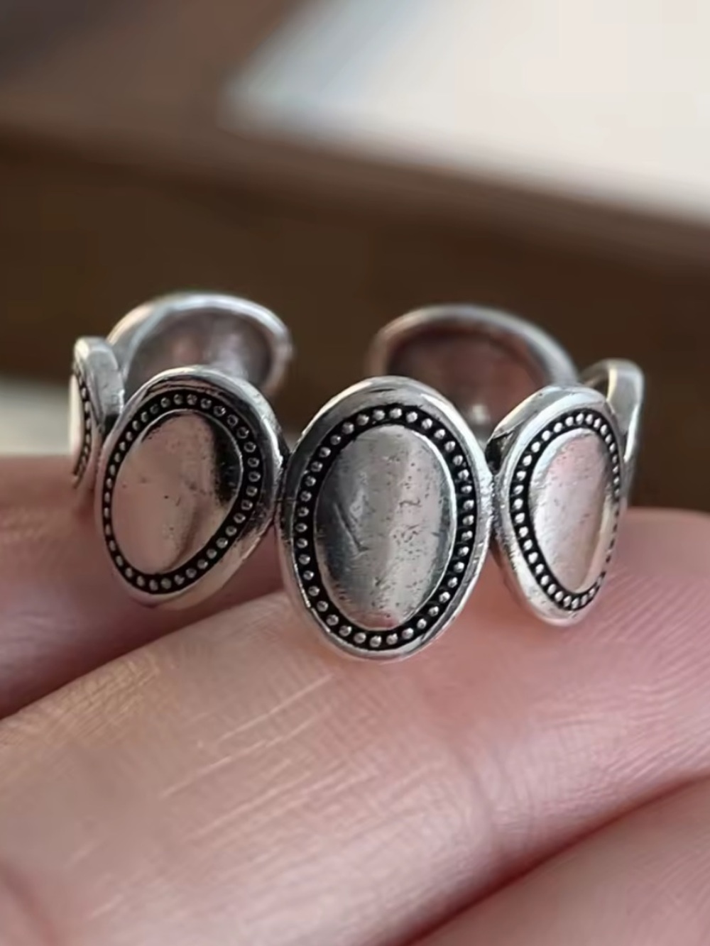 925 Sterling Silver Oval Vintage Boho Open Ring - Silver - Picture 4 of 4